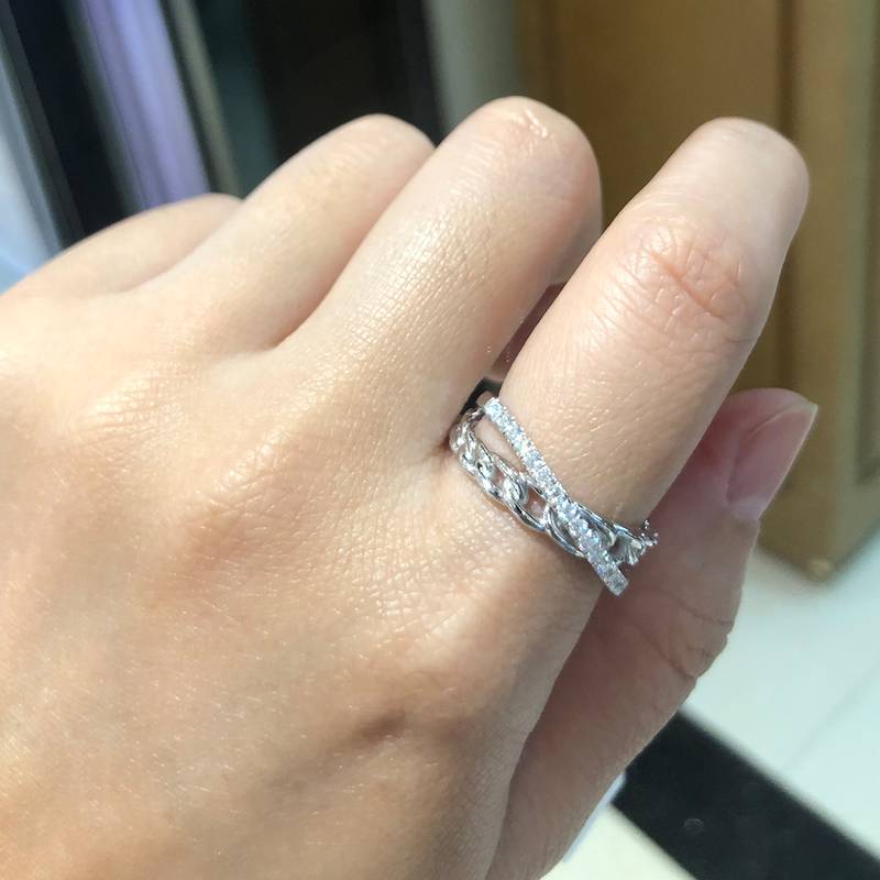 X字形排戒S925银镀白金Women's Ring定制选款副石Moissanite0.32ct